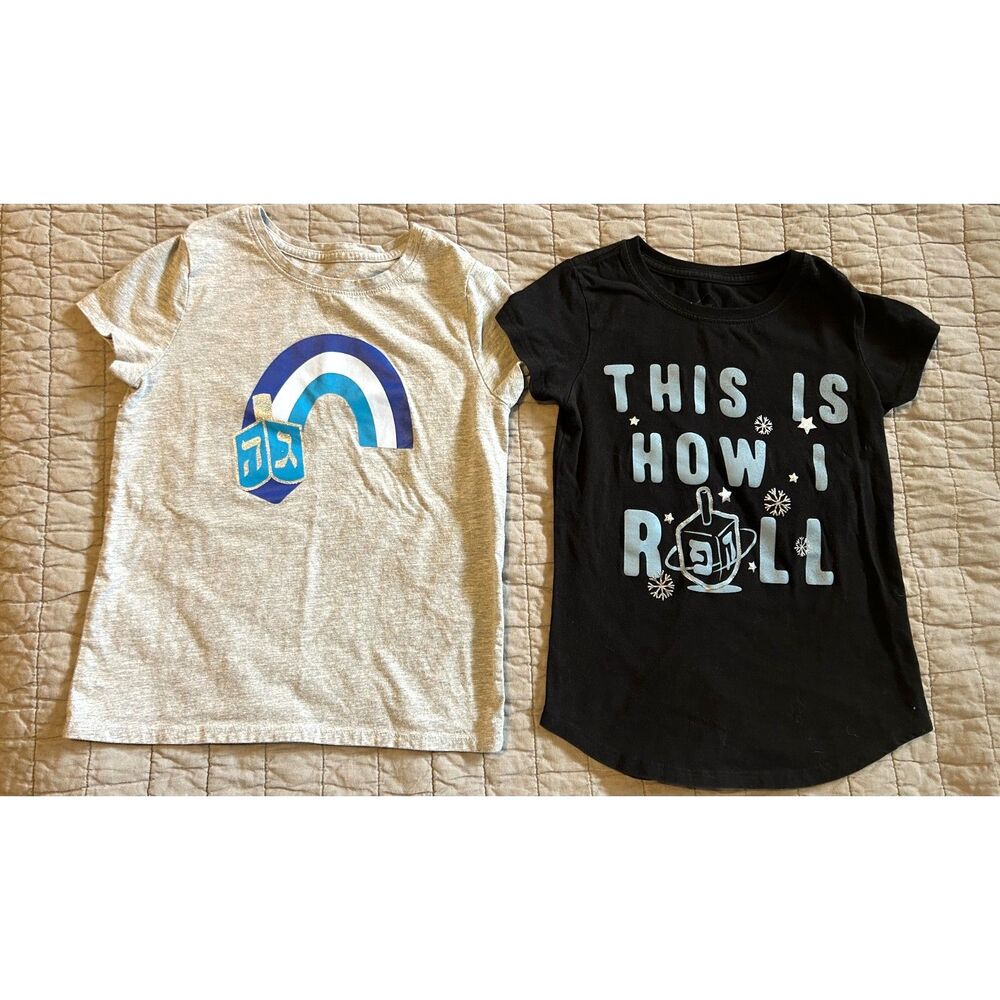 Lot of 2 Youth Hanukkah graphic tees size medium Cat & Jack | Well Worn Holiday